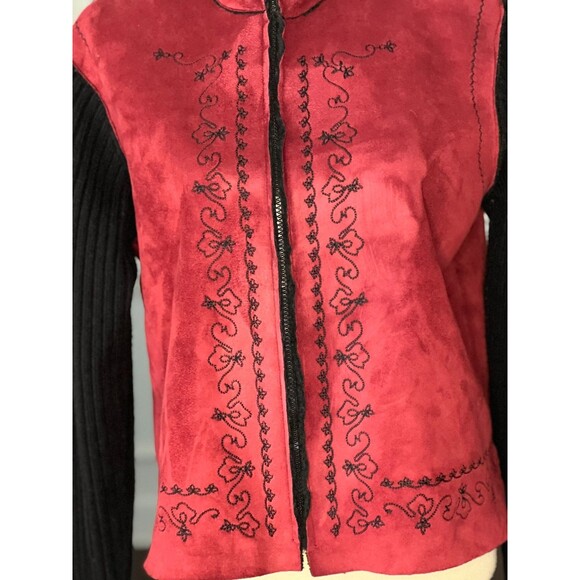 Coldwater Creek Women's M Burgundy& Black Faux Suede Fleece Lined Sweater Jacket - Picture 3 of 6